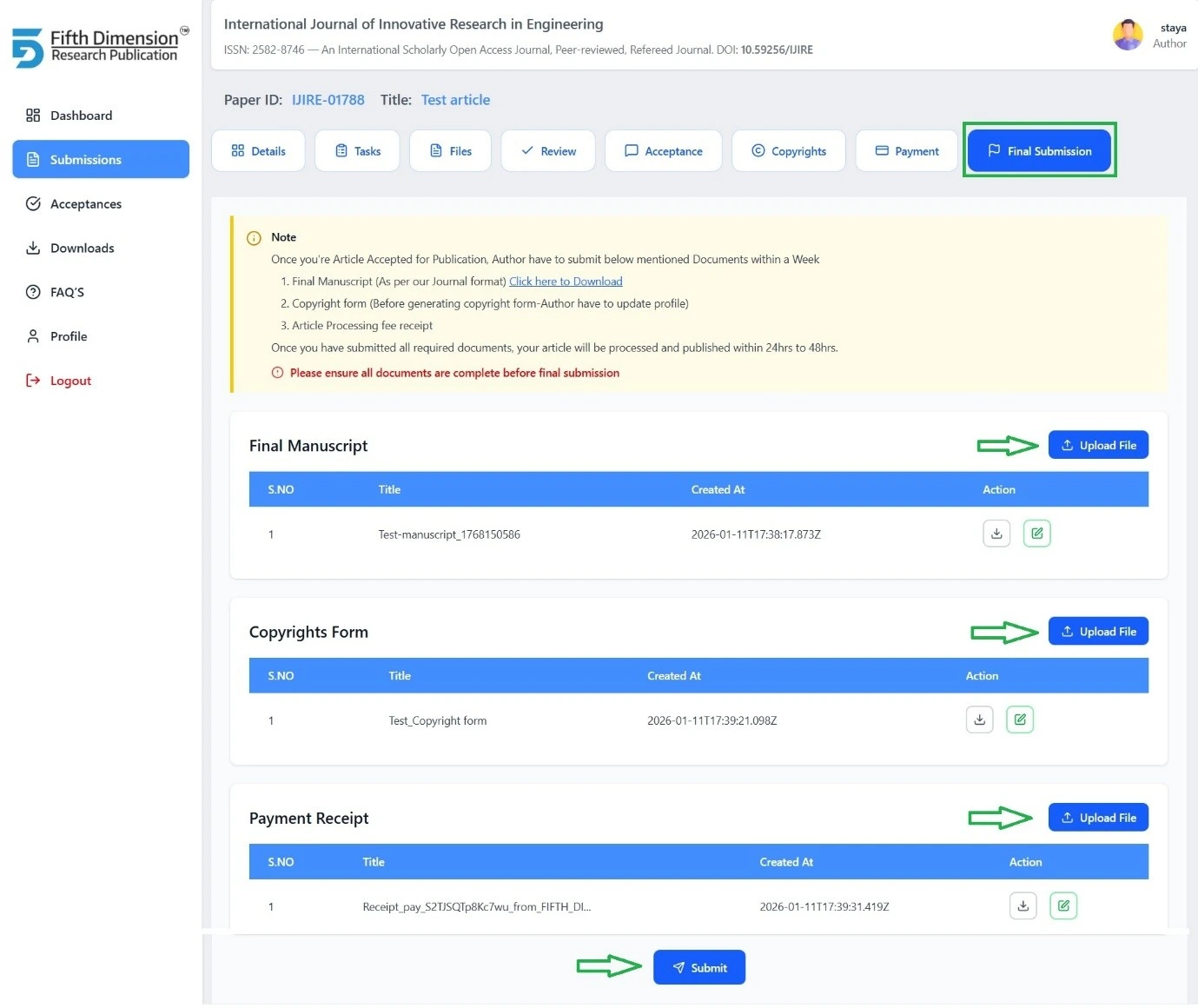 EMS Final Submission Tab