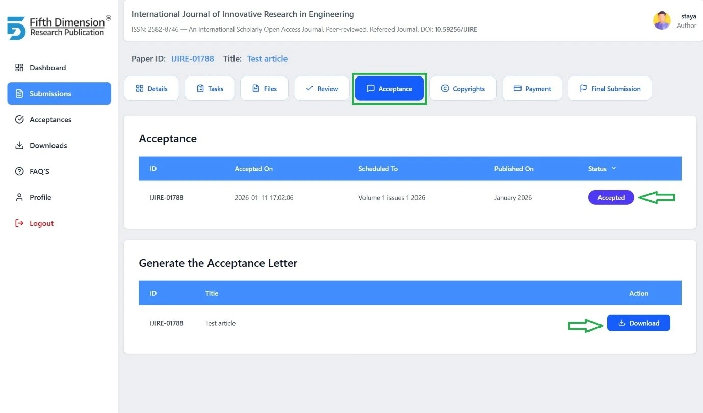 EMS Acceptance Tab