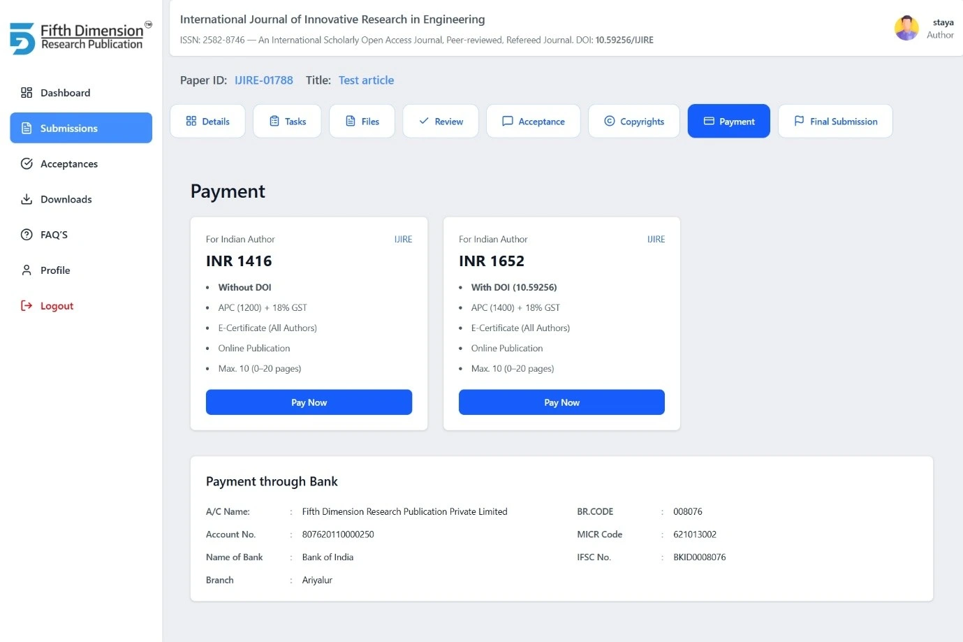 EMS Payment Tab